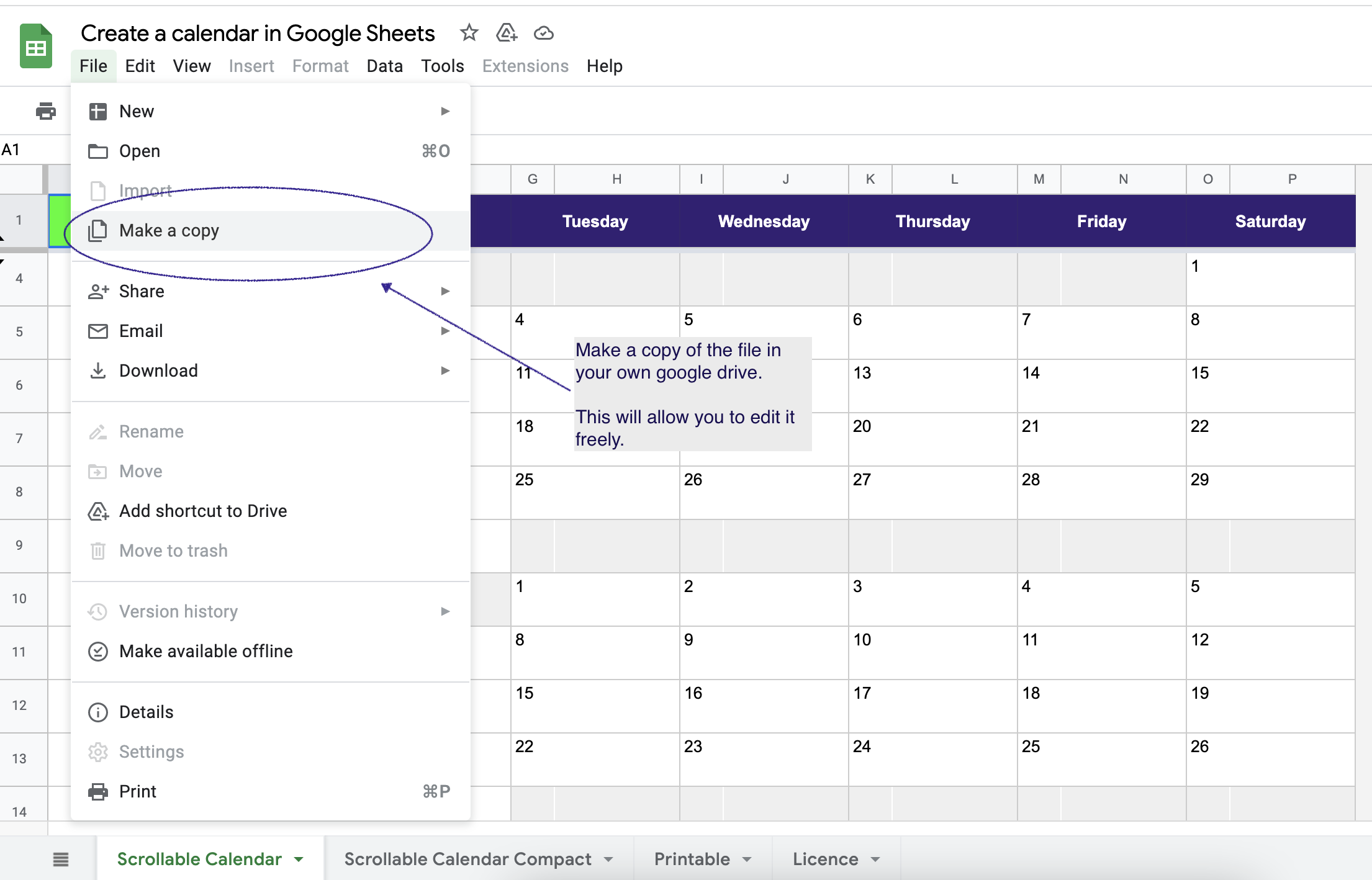 Make a copy of the Google Sheet